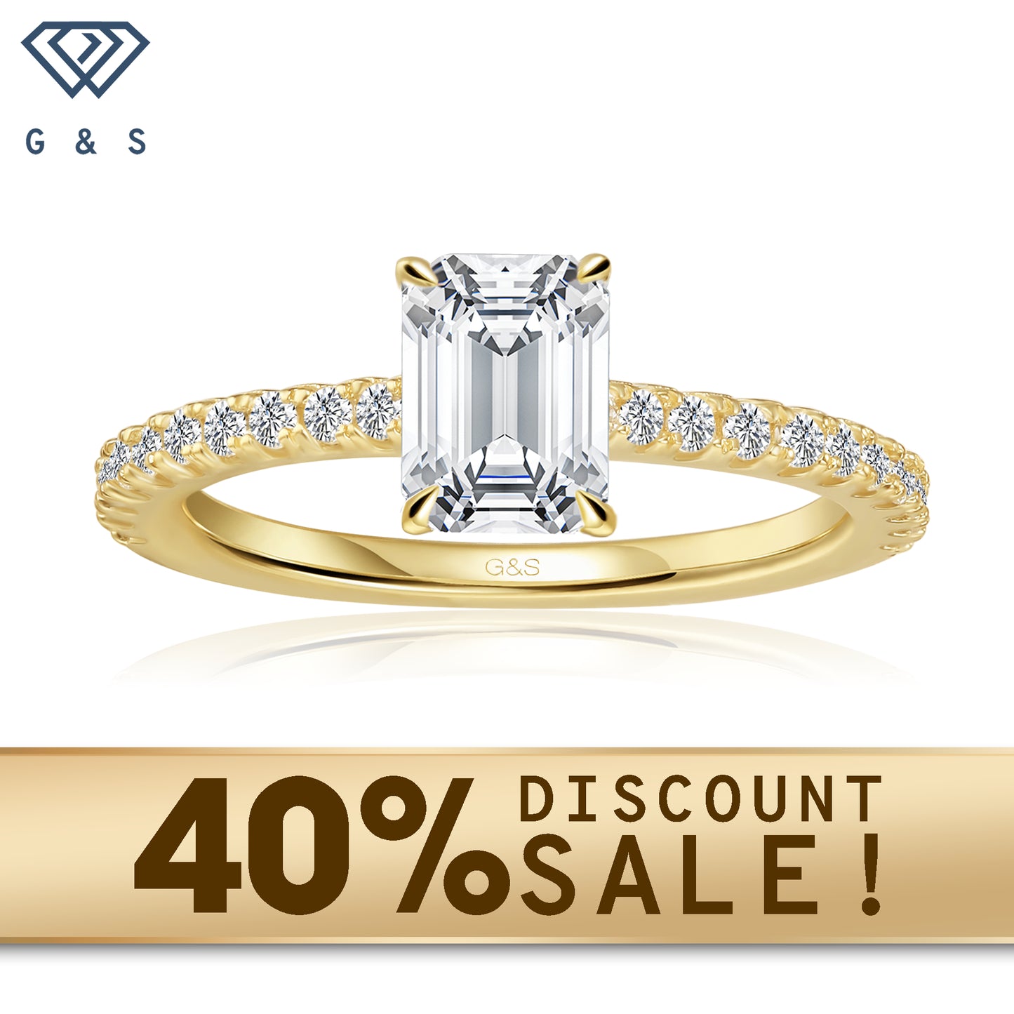 Hidden Elegance Emerald Cut Moissanite Engagement Ring Set in 9ct Yellow Gold