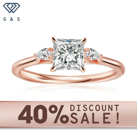 Infinite Love Trilogy Princess Cut Moissanite Engagement Ring Set in 9ct Rose Gold