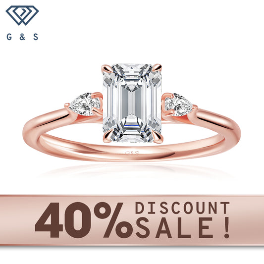 Infinite Love Trilogy Emerald Cut Moissanite Engagement Ring Set in 9ct Rose Gold