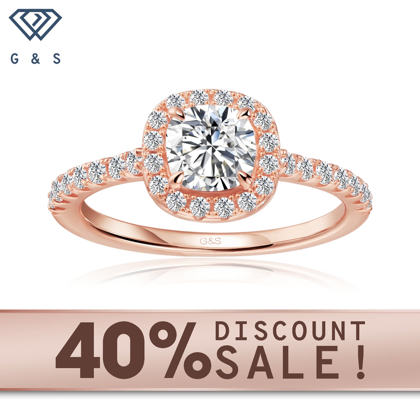 Forever Classic Halo Cushion Cut Moissanite Engagement Ring Set in 9ct Rose Gold