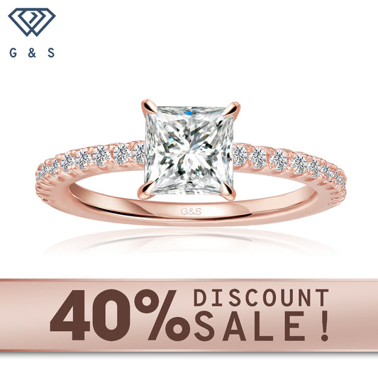 Hidden Elegance Princess Cut Moissanite Engagement Ring Set in 9ct Rose Gold