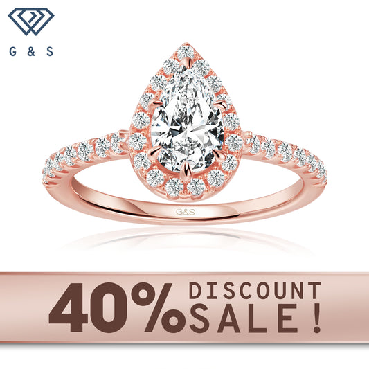 Forever Classic Halo Pear Shape Moissanite Engagement Ring Set in 9ct Rose Gold