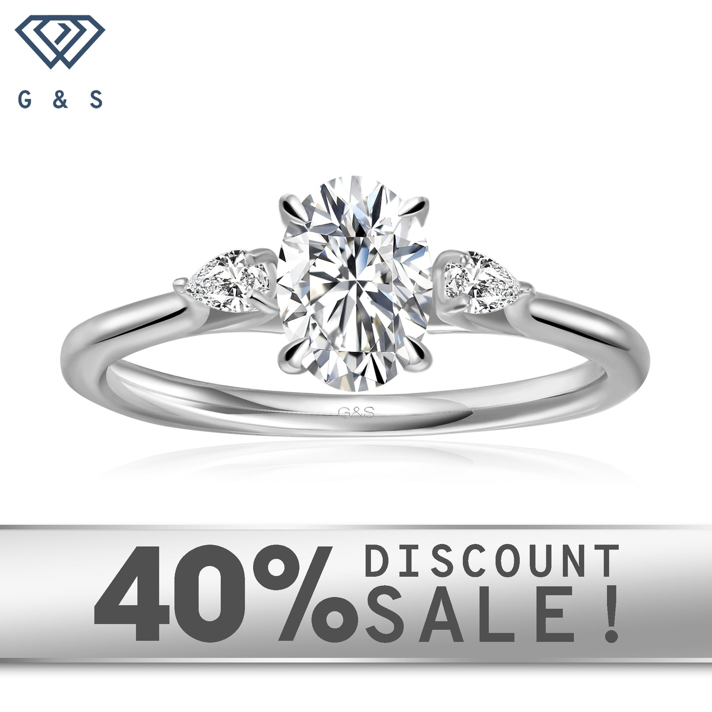 Infinite Love Trilogy Oval Cut Moissanite Engagement Ring Set in 9ct White Gold