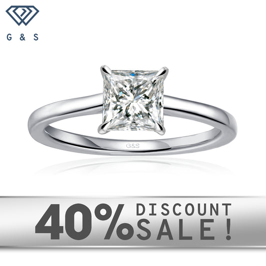 Secret Sparkle Hidden Halo Princess Cut Moissanite Engagement Ring Set in 9ct White Gold