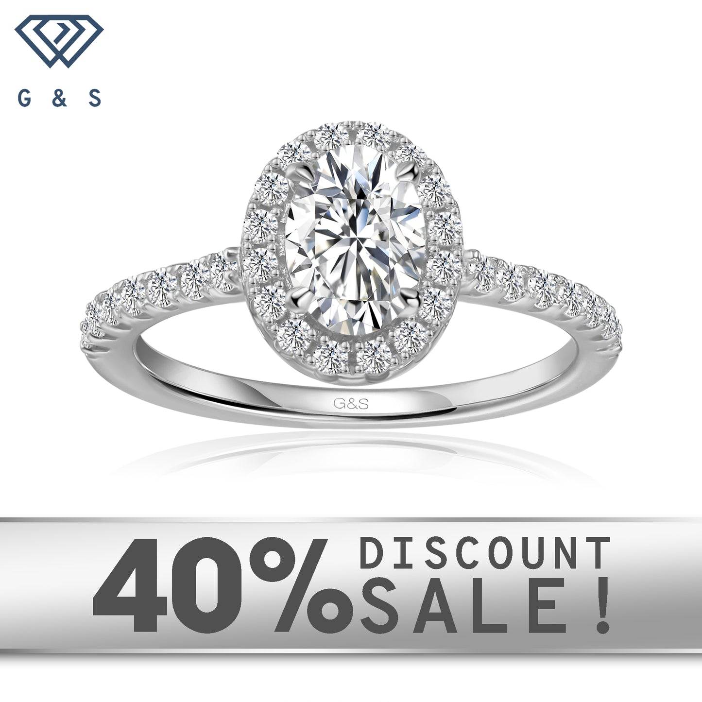 Forever Classic Halo Oval Cut Moissanite Engagement Ring Set in 9ct White Gold