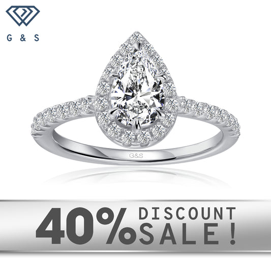 Forever Classic Halo Pear Shape Moissanite Engagement Ring Set in 9ct White Gold