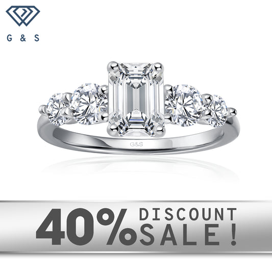 Eternal Brilliance Five-Stone Emerald Cut Moissanite Engagement Ring Set in 9ct White Gold