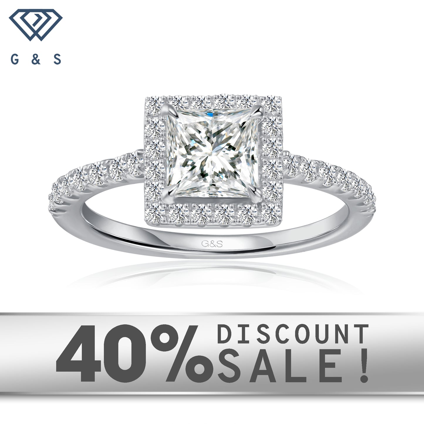 Forever Classic Halo Princess Cut Moissanite Engagement Ring Set in 9ct White Gold