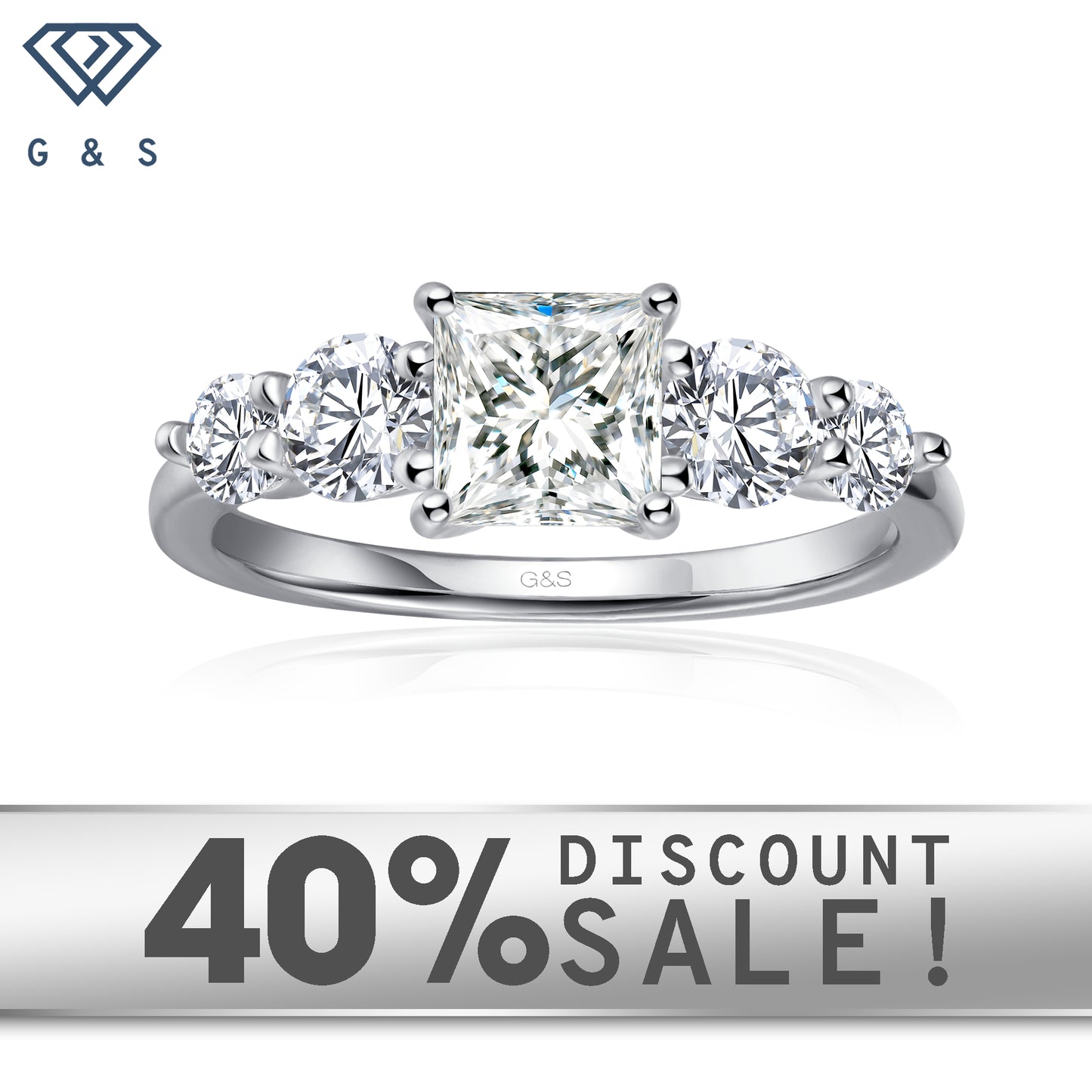 Eternal Brilliance Five-Stone Princess Cut Moissanite Engagement Ring Set in 9ct White Gold