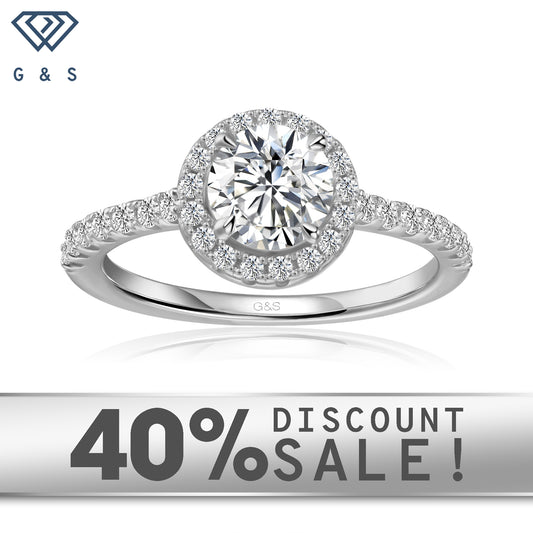 Forever Classic Halo Round Brilliant Moissanite Engagement Ring Set in 9ct White Gold