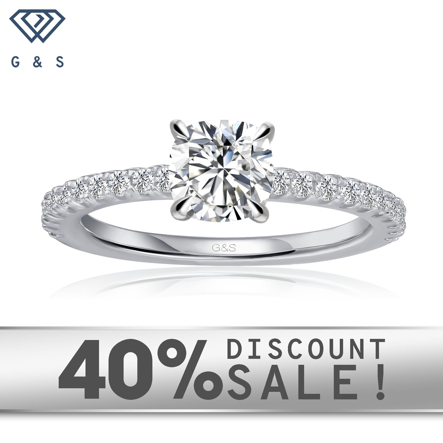 Hidden Elegance Cushion Cut Moissanite Engagement Ring Set in 9ct White Gold