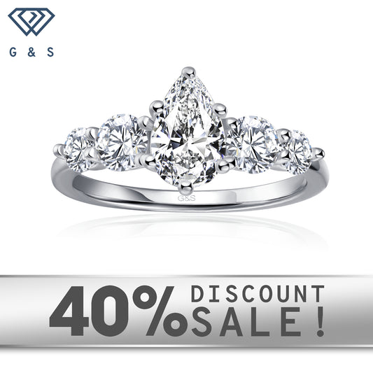 Eternal Brilliance Five-Stone Pear Shape Moissanite Engagement Ring Set in 9ct White Gold