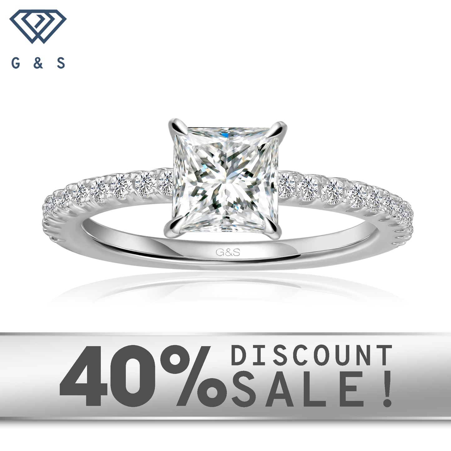 Hidden Elegance Princess Cut Moissanite Engagement Ring Set in 9ct White Gold