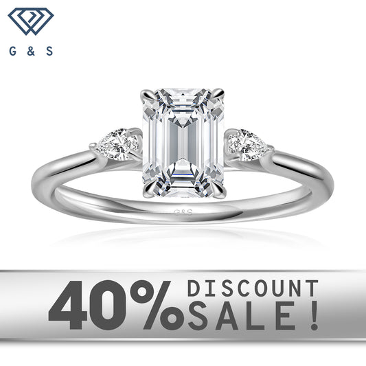 Infinite Love Trilogy Emerald Cut Moissanite Engagement Ring Set in 9ct White Gold