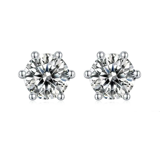 Classic Solitaire 6 Claw Moissanite Stud Earrings Set in Sterling Silver