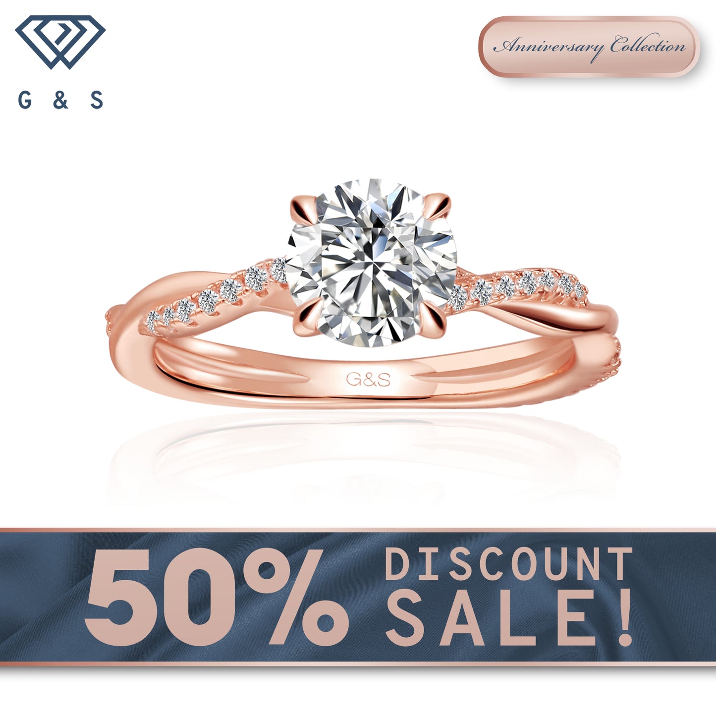 Timeless Infinity Round Brilliant Moissanite Engagement Ring - 18ct Rose Gold Plated