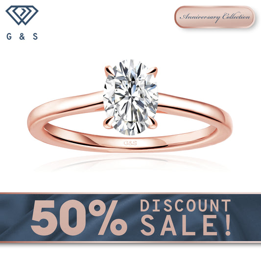 Secret Sparkle Hidden Halo Oval Cut Moissanite Engagement Ring - 18ct Rose Gold Plated