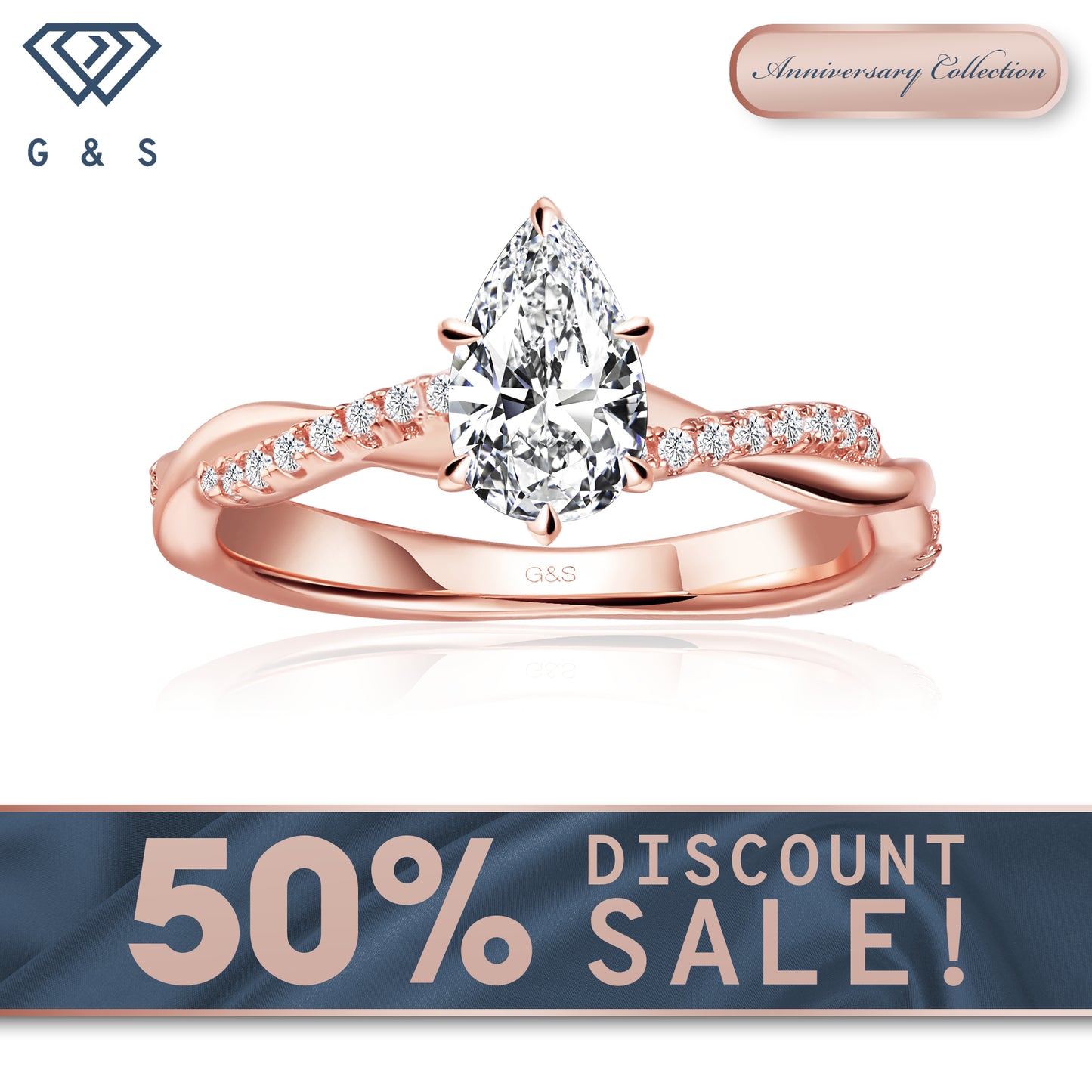 Timeless Infinity Pear Shape Moissanite Engagement Ring - 18ct Rose Gold Plated