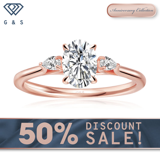 Infinite Love Trilogy Oval Cut Moissanite Engagement Ring - 18ct Rose Gold Plated