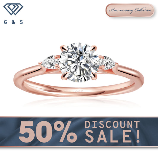 Infinite Love Trilogy Round Brilliant Moissanite Engagement Ring - 18ct Rose Gold Plated