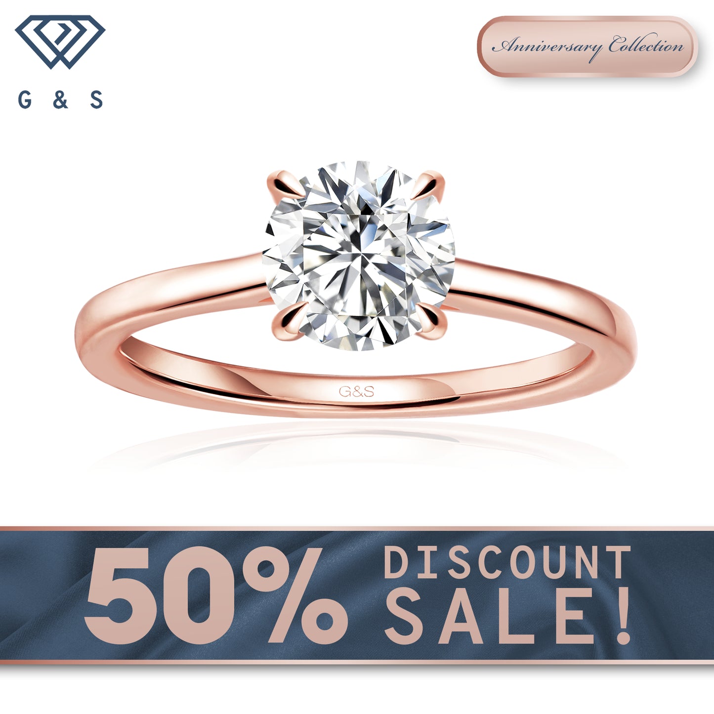 Secret Sparkle Hidden Halo Round Brilliant Moissanite Engagement Ring - 18ct Rose Gold Plated