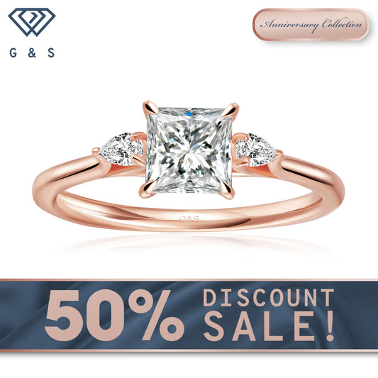 Infinite Love Trilogy Princess Cut Moissanite Engagement Ring - 18ct Rose Gold Plated