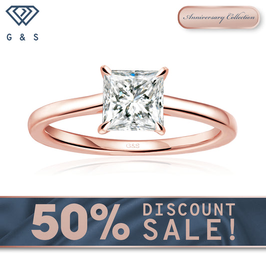 Secret Sparkle Hidden Halo Princess Cut Moissanite Engagement Ring - 18ct Rose Gold Plated