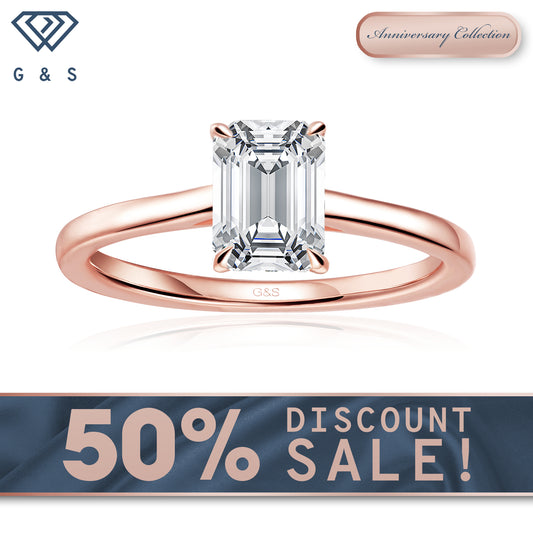 Secret Sparkle Hidden Halo Emerald Cut Moissanite Engagement Ring - 18ct Rose Gold Plated