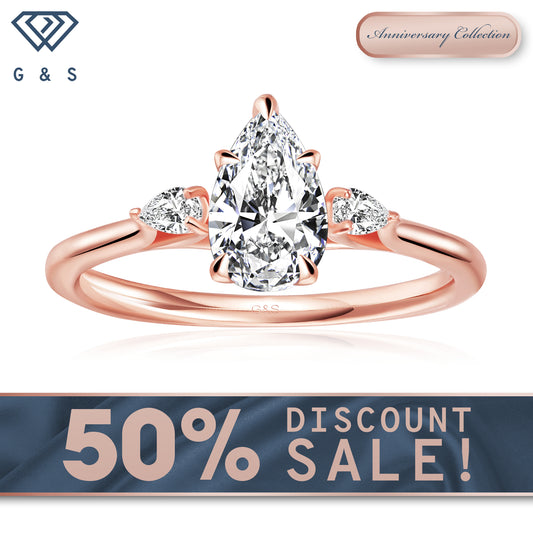 Infinite Love Trilogy Pear Shape Moissanite Engagement Ring - 18ct Rose Gold Plated