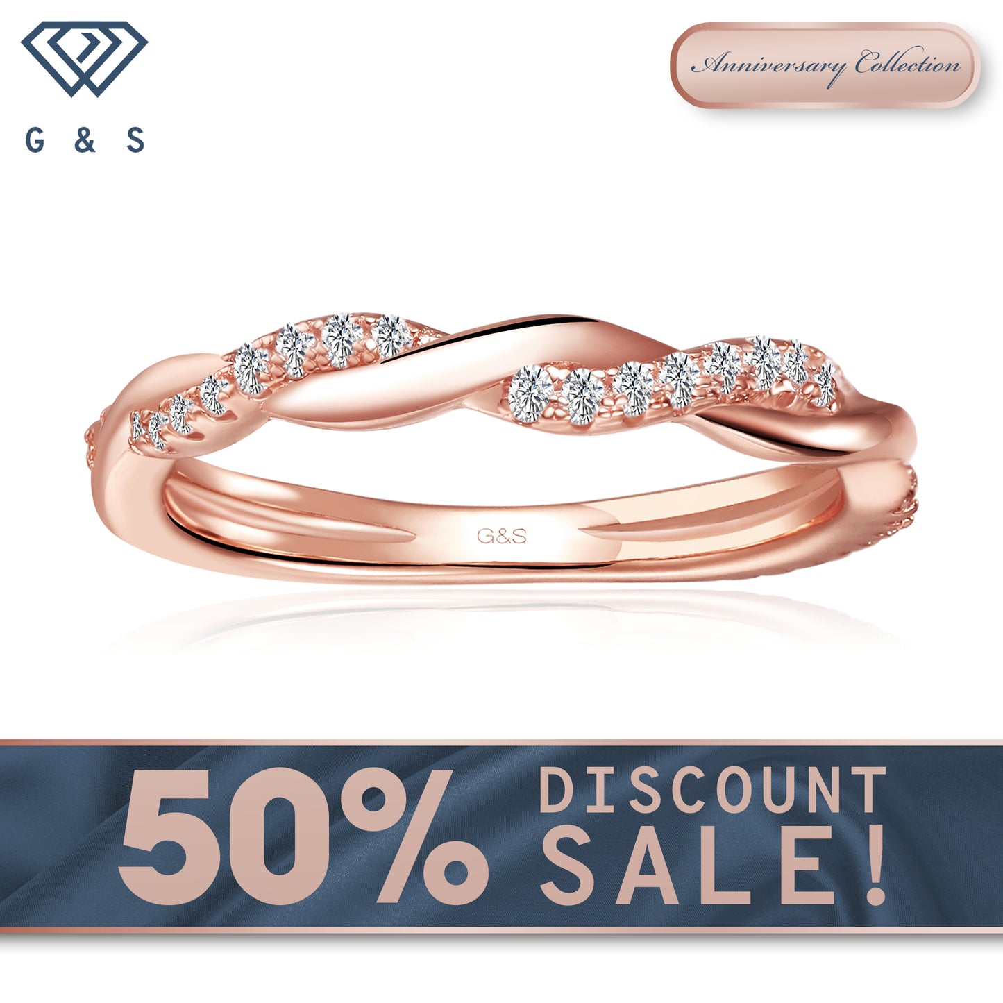 Timeless Infinity Moissanite Wedding Band - 18ct Rose Gold Plated