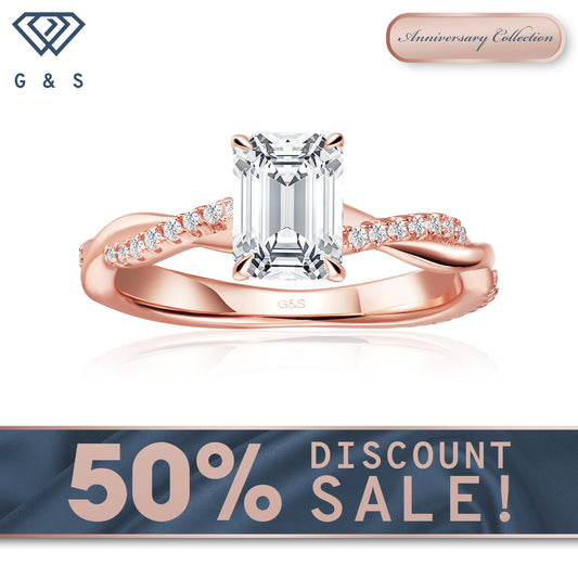 Timeless Infinity Emerald Cut Moissanite Engagement Ring - 18ct Rose Gold Plated