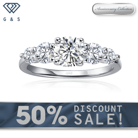 Eternal Brilliance Five-Stone Cushion Cut Moissanite Engagement Ring