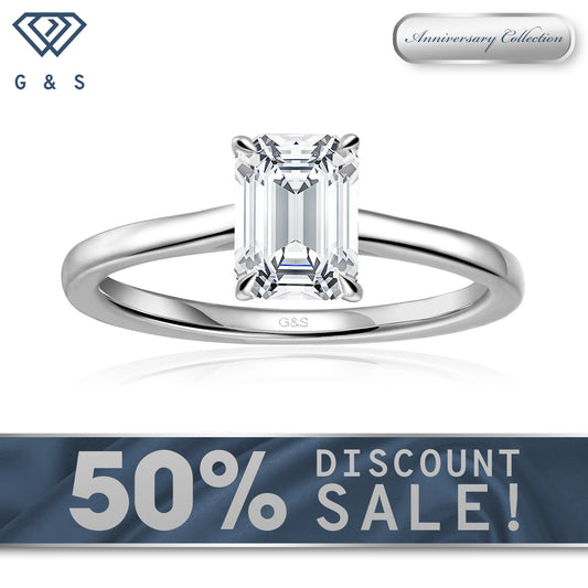 Secret Sparkle Hidden Halo Emerald Cut Moissanite Engagement Ring