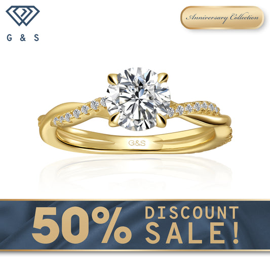 Timeless Infinity Round Brilliant Moissanite Engagement Ring - 18ct Yellow Gold Plated