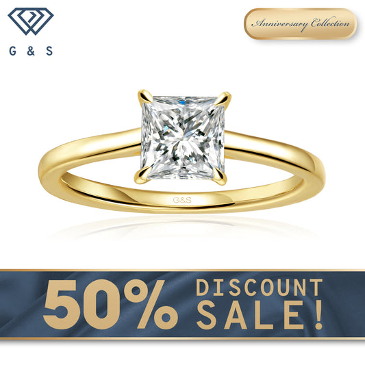 Secret Sparkle Hidden Halo Princess Cut Moissanite Engagement Ring - 18ct Yellow Gold Plated