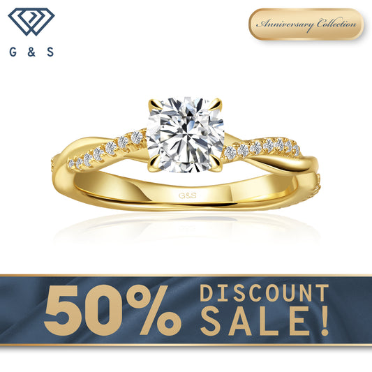 Timeless Infinity Cushion Cut Moissanite Engagement Ring - 18ct Yellow Gold Plated