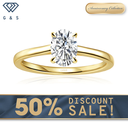 Secret Sparkle Hidden Halo Oval Cut Moissanite Engagement Ring - 18ct Yellow Gold Plated