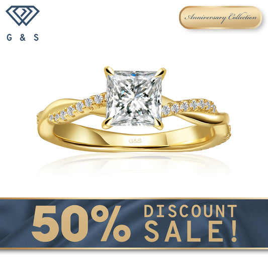 Timeless Infinity Princess Cut Moissanite Engagement Ring - 18ct Yellow Gold Plated