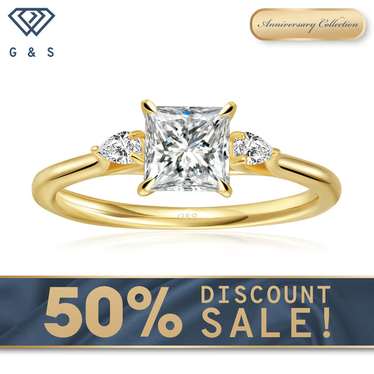 Infinite Love Trilogy Princess Cut Moissanite Engagement Ring - 18ct Yellow Gold Plated