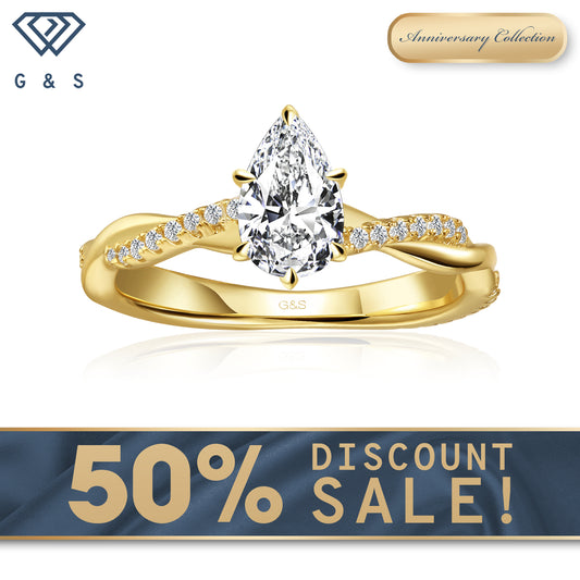 Timeless Infinity Pear Shape Moissanite Engagement Ring - 18ct Yellow Gold Plated