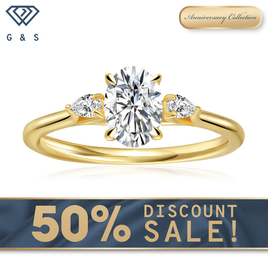 Infinite Love Trilogy Oval Cut Moissanite Engagement Ring - 18ct Yellow Gold Plated