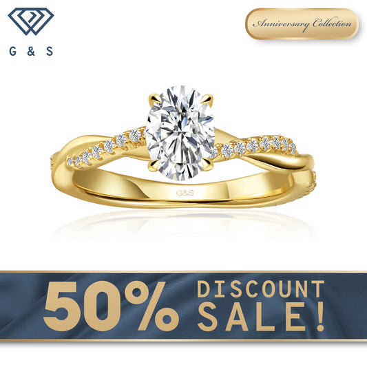 Timeless Infinity Oval Cut Moissanite Engagement Ring - 18ct Yellow Gold Plated