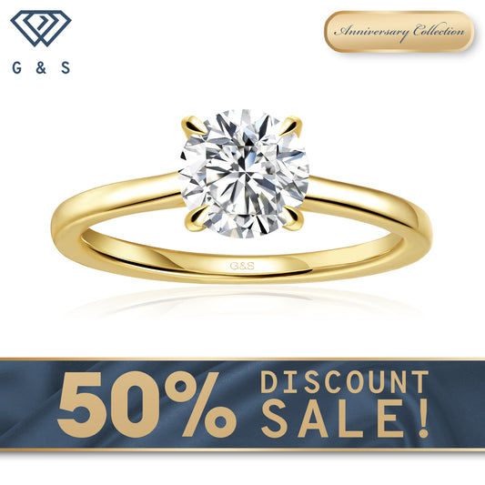 Secret Sparkle Hidden Halo Round Brilliant Moissanite Engagement Ring - 18ct Yellow Gold Plated