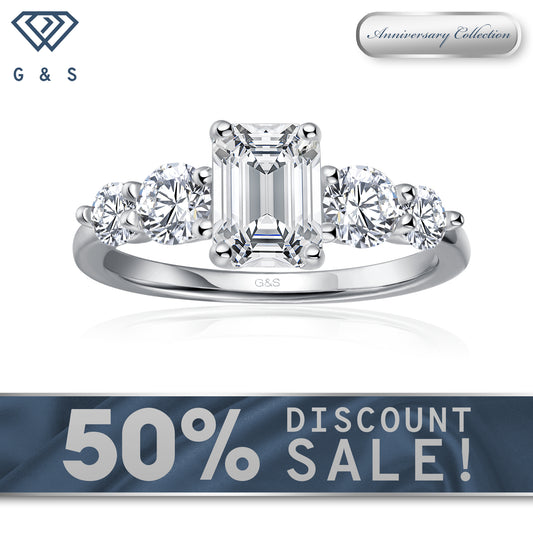 Eternal Brilliance Five-Stone Emerald Cut Moissanite Engagement Ring