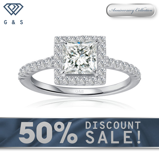 Forever Classic Halo Princess Cut Moissanite Engagement Ring