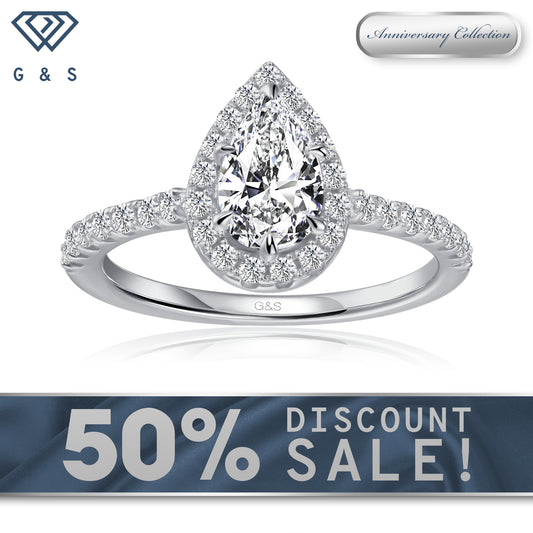 Forever Classic Halo Pear Shape Moissanite Engagement Ring