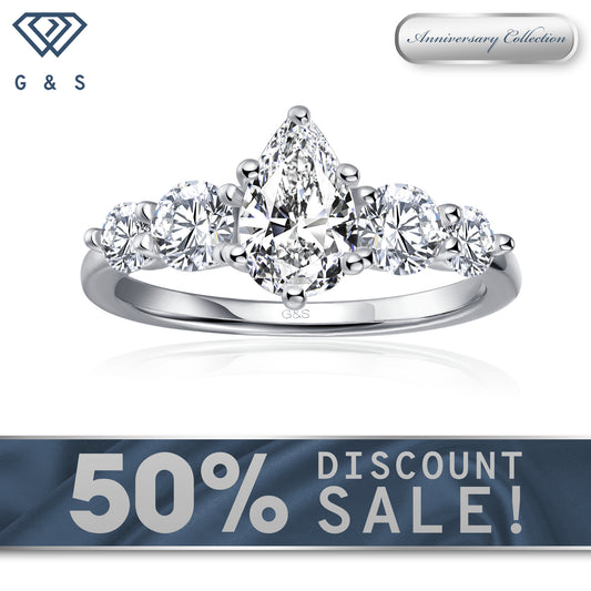 Eternal Brilliance Five-Stone Pear Shape Moissanite Engagement Ring