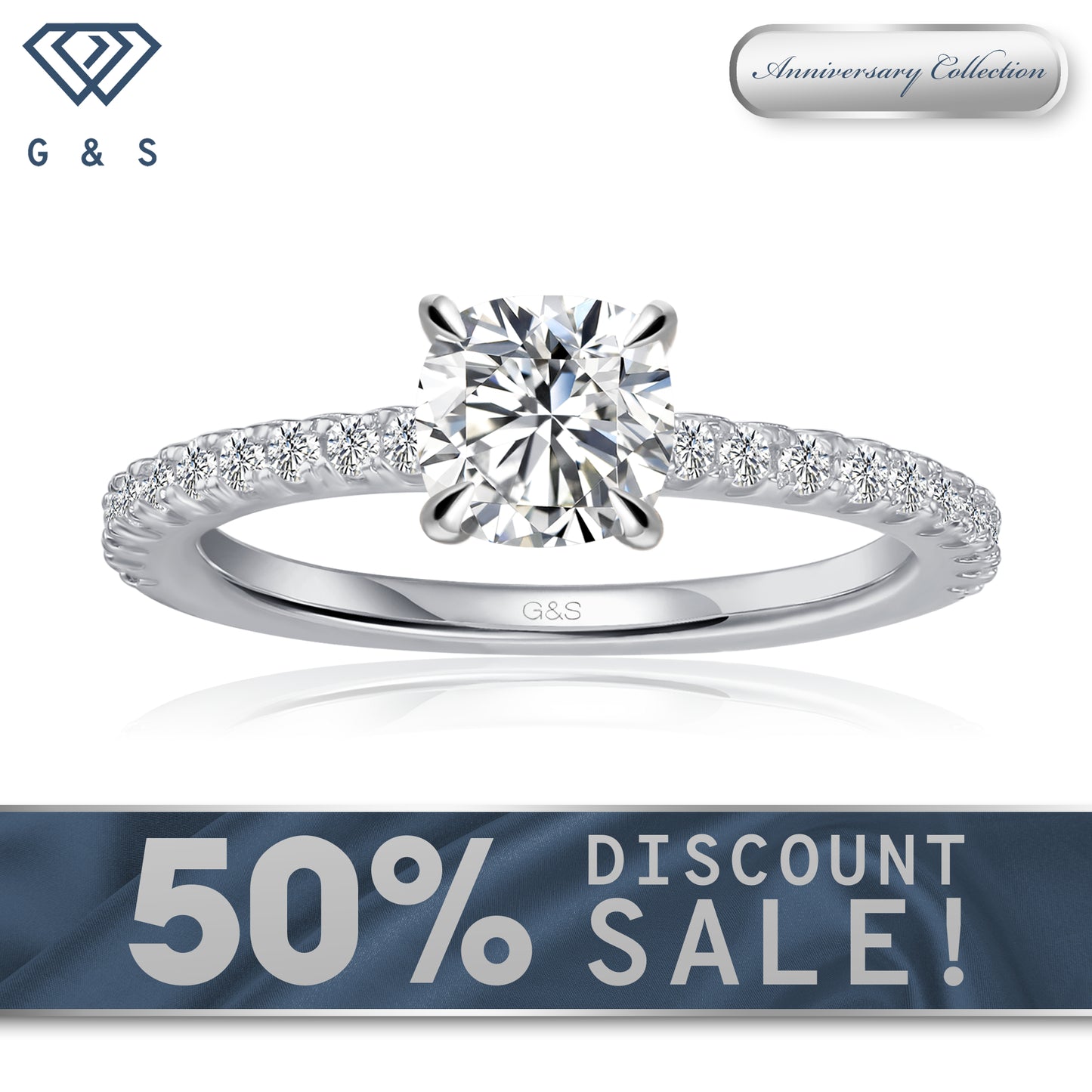 Hidden Elegance Cushion Cut Moissanite Engagement Ring