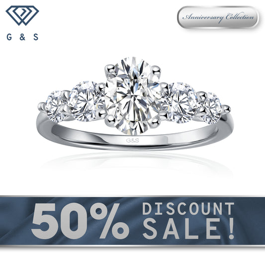 Eternal Brilliance Five-Stone Oval Cut Moissanite Engagement Ring