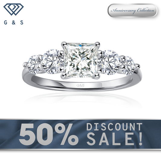 Eternal Brilliance Five-Stone Princess Cut Moissanite Engagement Ring